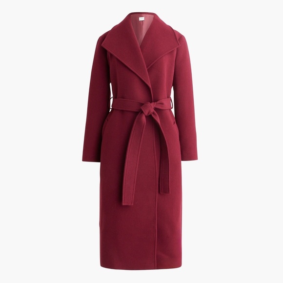 New JCREW Size 16 Belted Wool-Blend Coat in Burgundy $328 CD824